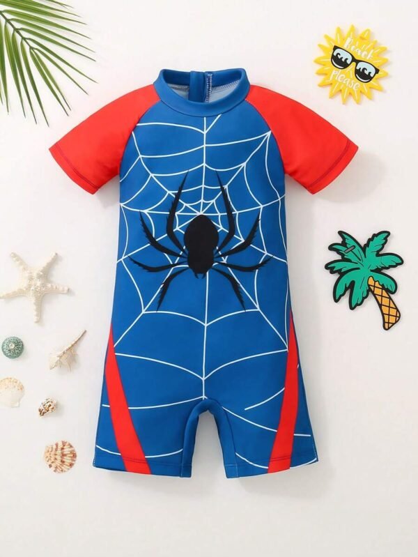 Bañador de una pieza para niño pequeño con bloqueo de colores e impresión de araña - Imagen 3