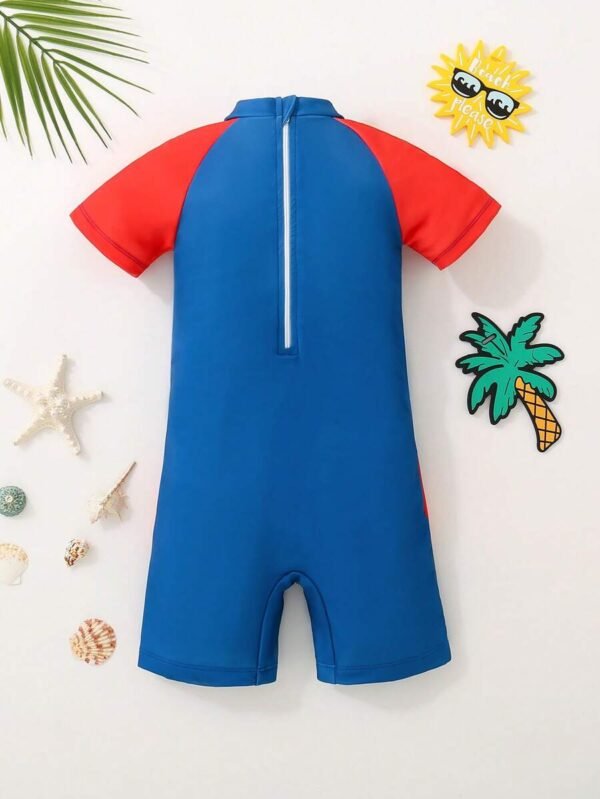 Bañador de una pieza para niño pequeño con bloqueo de colores e impresión de araña - Imagen 2