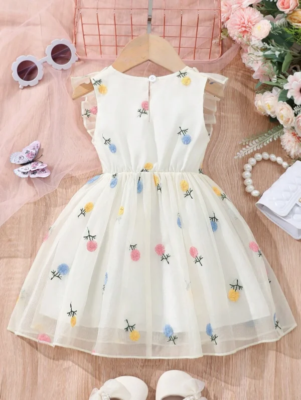 Vestido de princesa sin mangas con bordado floral de malla - Imagen 2