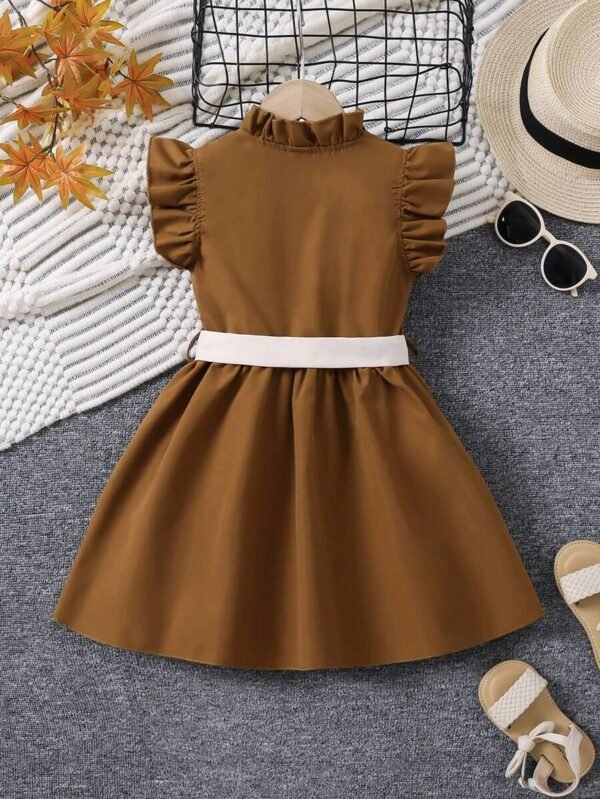 Vestido casual con decoración de volantes y lazo para niñas - Imagen 2