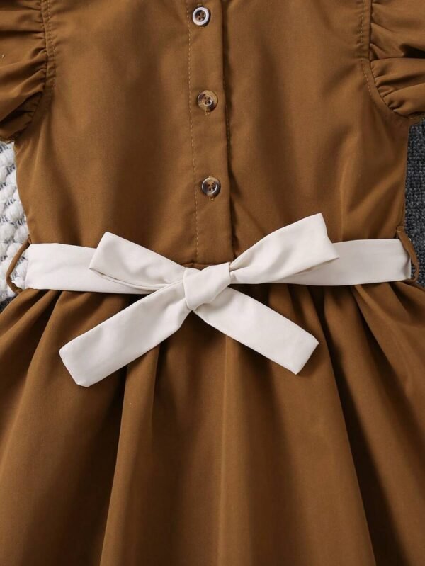 Vestido casual con decoración de volantes y lazo para niñas - Imagen 3