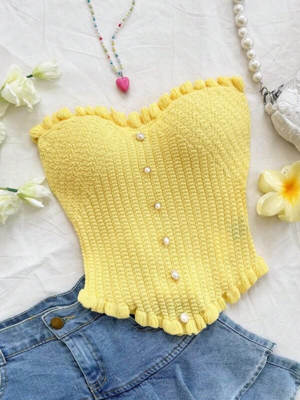 Top tubo de verano de unicolor informal con ruedo con volantes