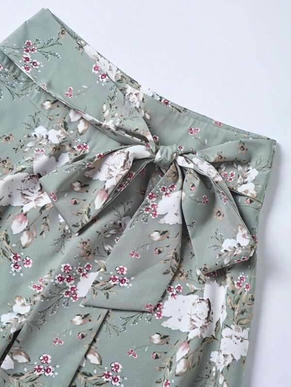 Falda con estampado floral y nudo en la cintura, elegante - Imagen 3