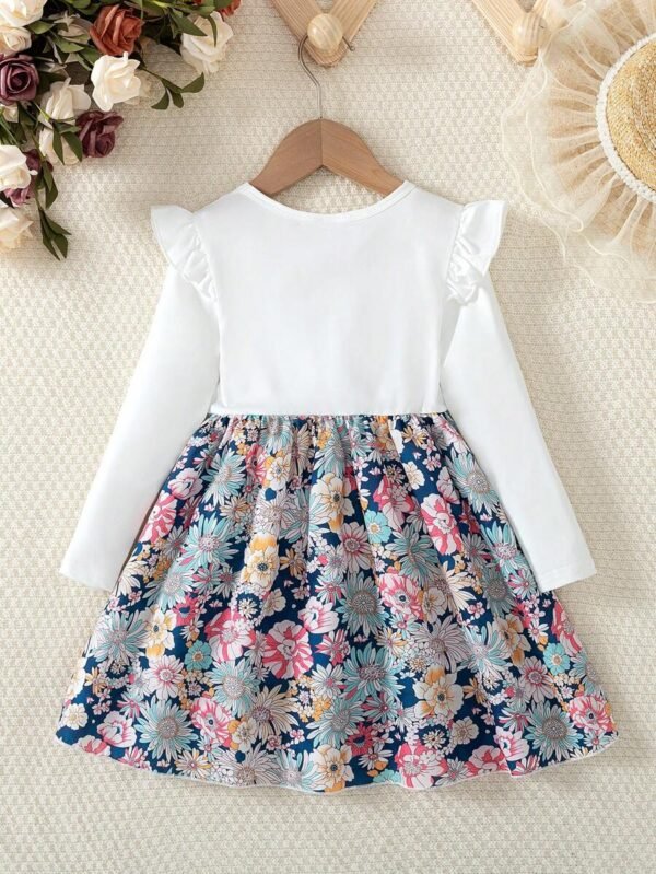 Vestido de niña con estampado floral de parches, de cuello redondo - Imagen 2