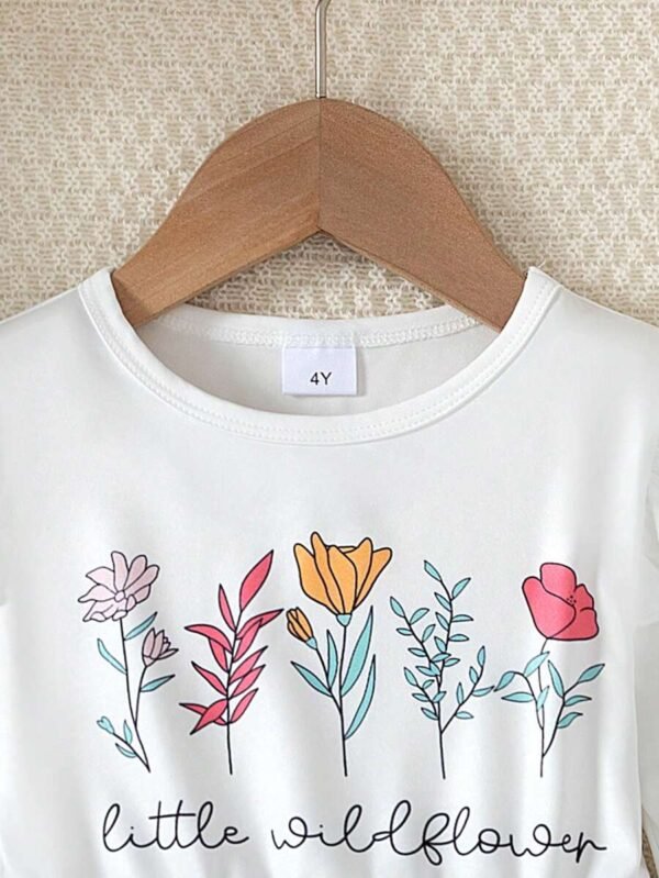 Vestido de niña con estampado floral de parches, de cuello redondo - Imagen 3