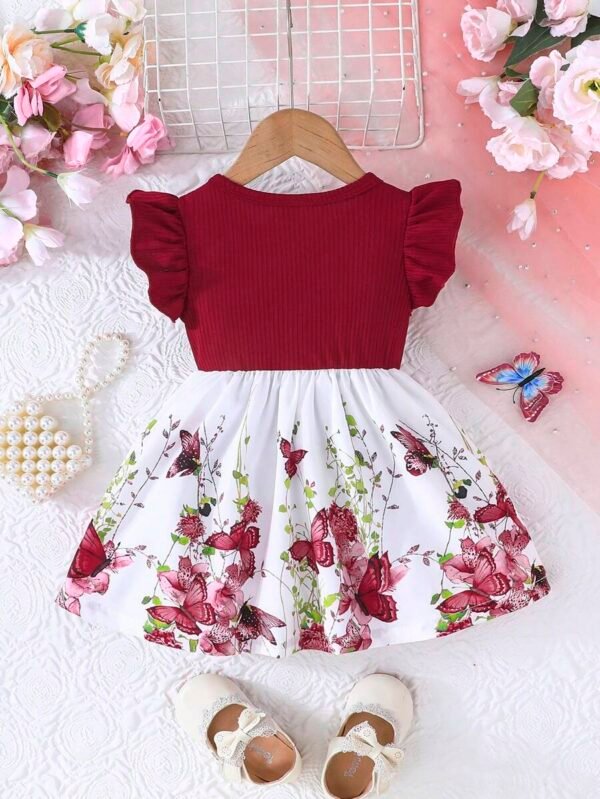 Vestido de manga corta de verano para niña bebé con estampado de mariposas - Imagen 2