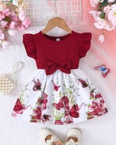 Vestido de manga corta de verano para niña bebé con estampado de mariposas