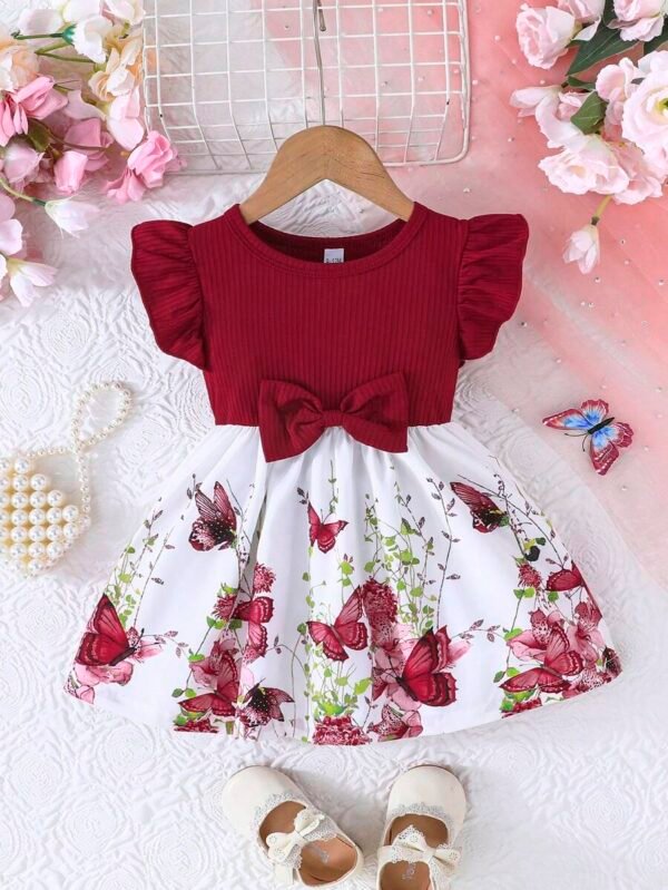 Vestido de manga corta de verano para niña bebé con estampado de mariposas