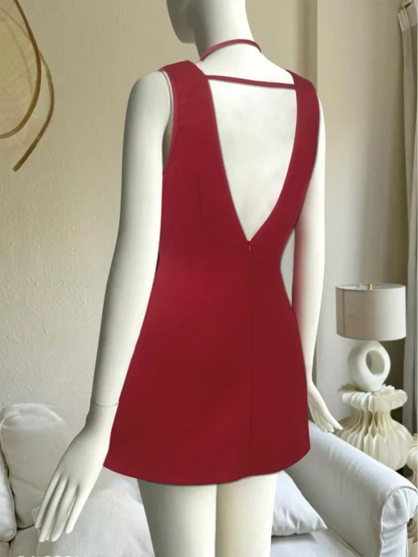 Vestido mini casual sencillo de mujer de unicolor sin mangas con bolsillo - Imagen 2