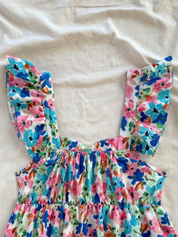 Blusa de mujer con manga corta y estampado floral de color contrastante - Imagen 2