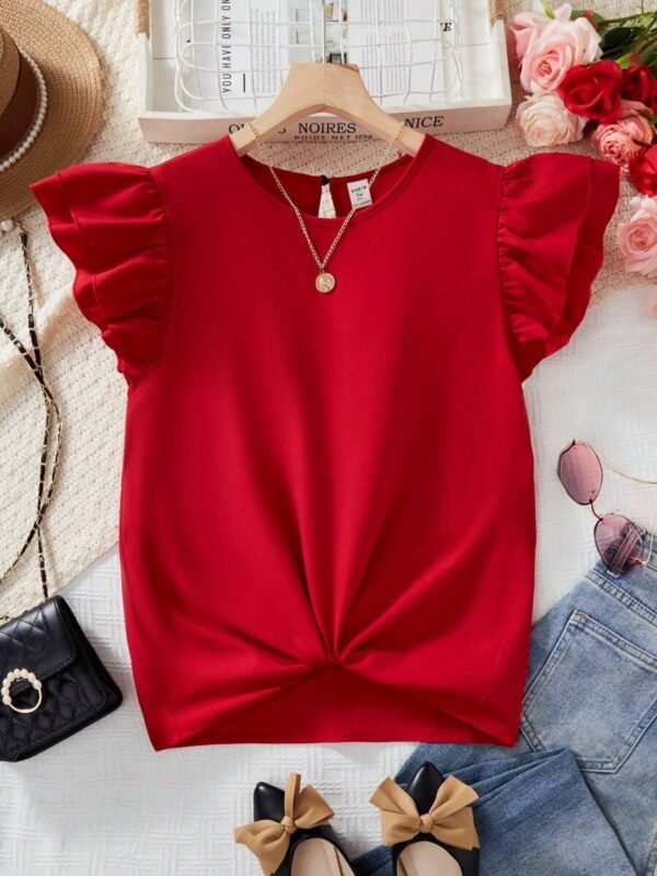 Blusa con mangas globo y volantes en el bajo