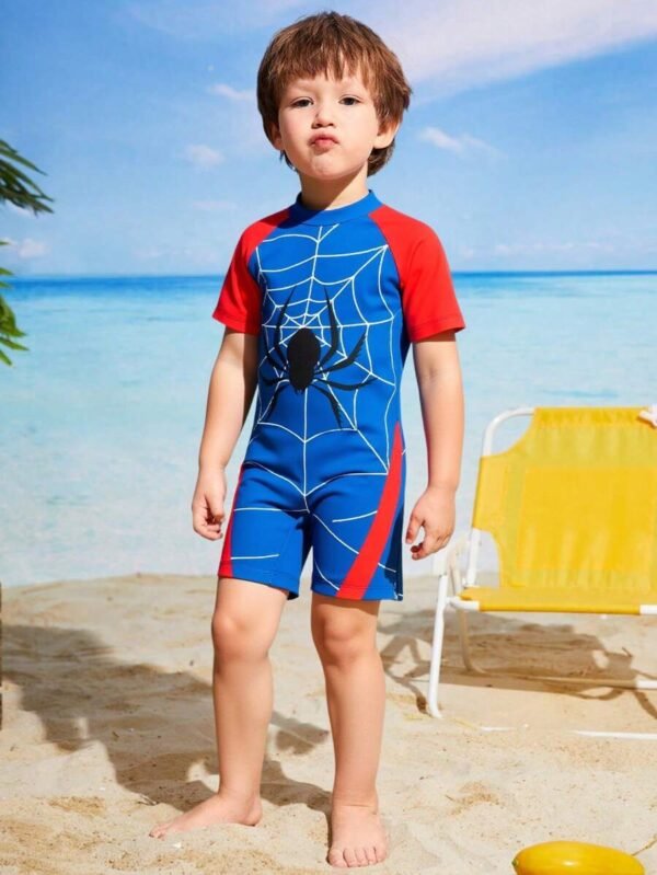 Bañador de una pieza para niño pequeño con bloqueo de colores e impresión de araña