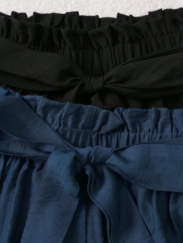 Pantalon corto casual de cintura alta sólidos tipo bolsa de papel con cordón - Imagen 3