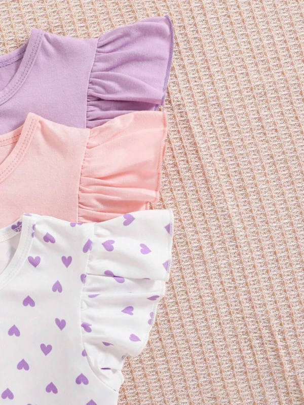 camisetas con mangas abullonadas y estampado de corazón para niñas pequeñas - Imagen 3