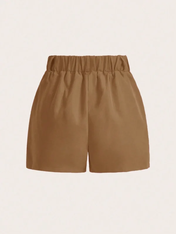 Pantalones cortos casuales sueltos de mujer con bolsillos y pliegues de unicolor - Imagen 2