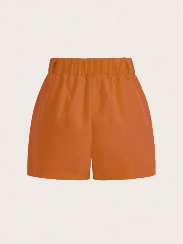 Pantalones cortos casuales sueltos de mujer con bolsillos y pliegues de unicolor - Imagen 2