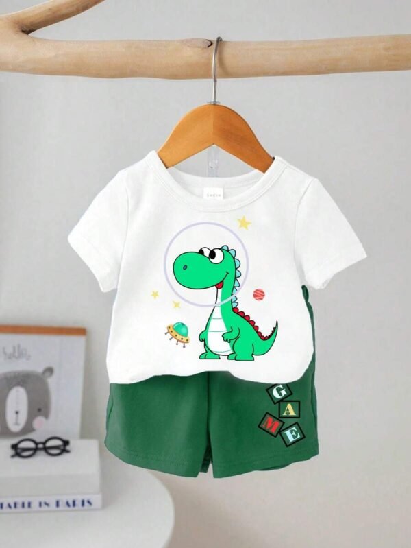 camiseta de manga corta con estampado de dinosaurio y shorts casual - Imagen 3