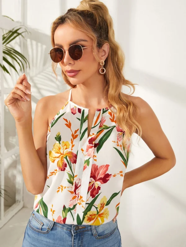 Top de tirantes con estampado floral escote V