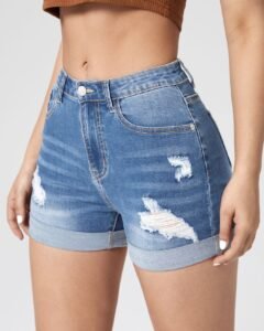 Shorts en mezclilla desgarro bajo de doblez