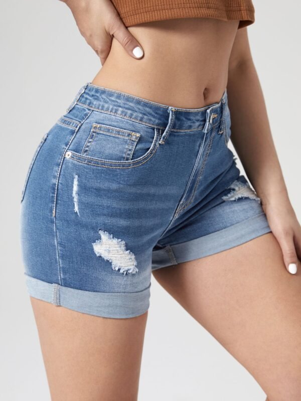 Shorts en mezclilla desgarro bajo de doblez - Imagen 3