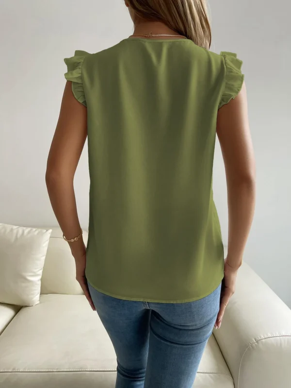 Blusa panel con encaje de manga con volante - Imagen 2