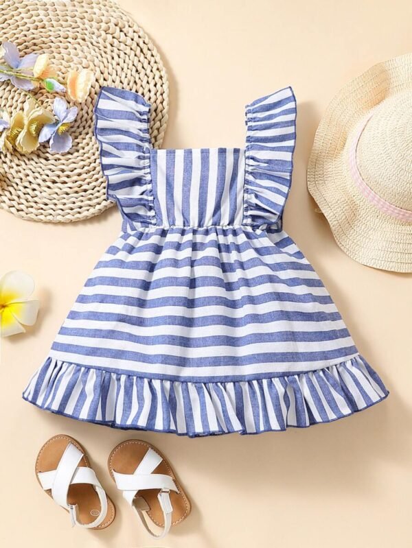 Vestido Con Rayas, Lazo En La Parte Delantera Para Niña Bebé - Imagen 3