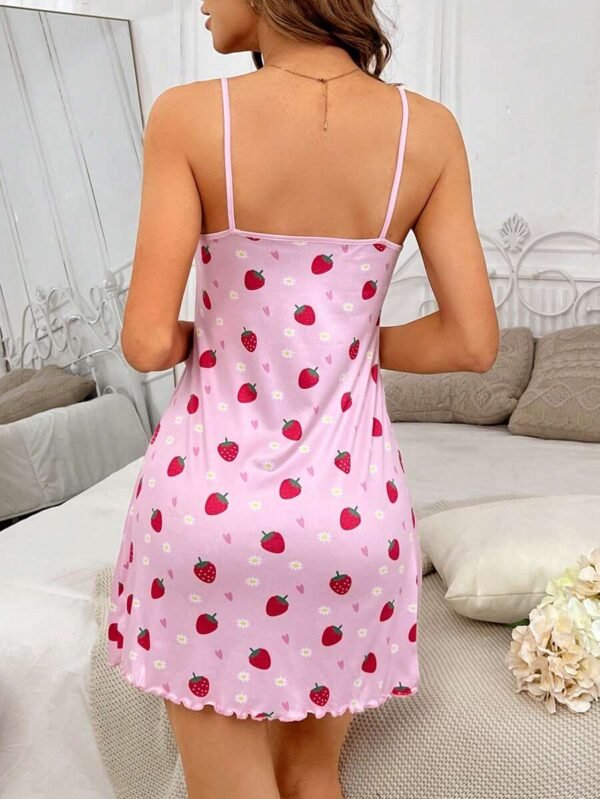 Camisón de pijama con estampado de flores y fresas con ribete de lechuga - Imagen 2
