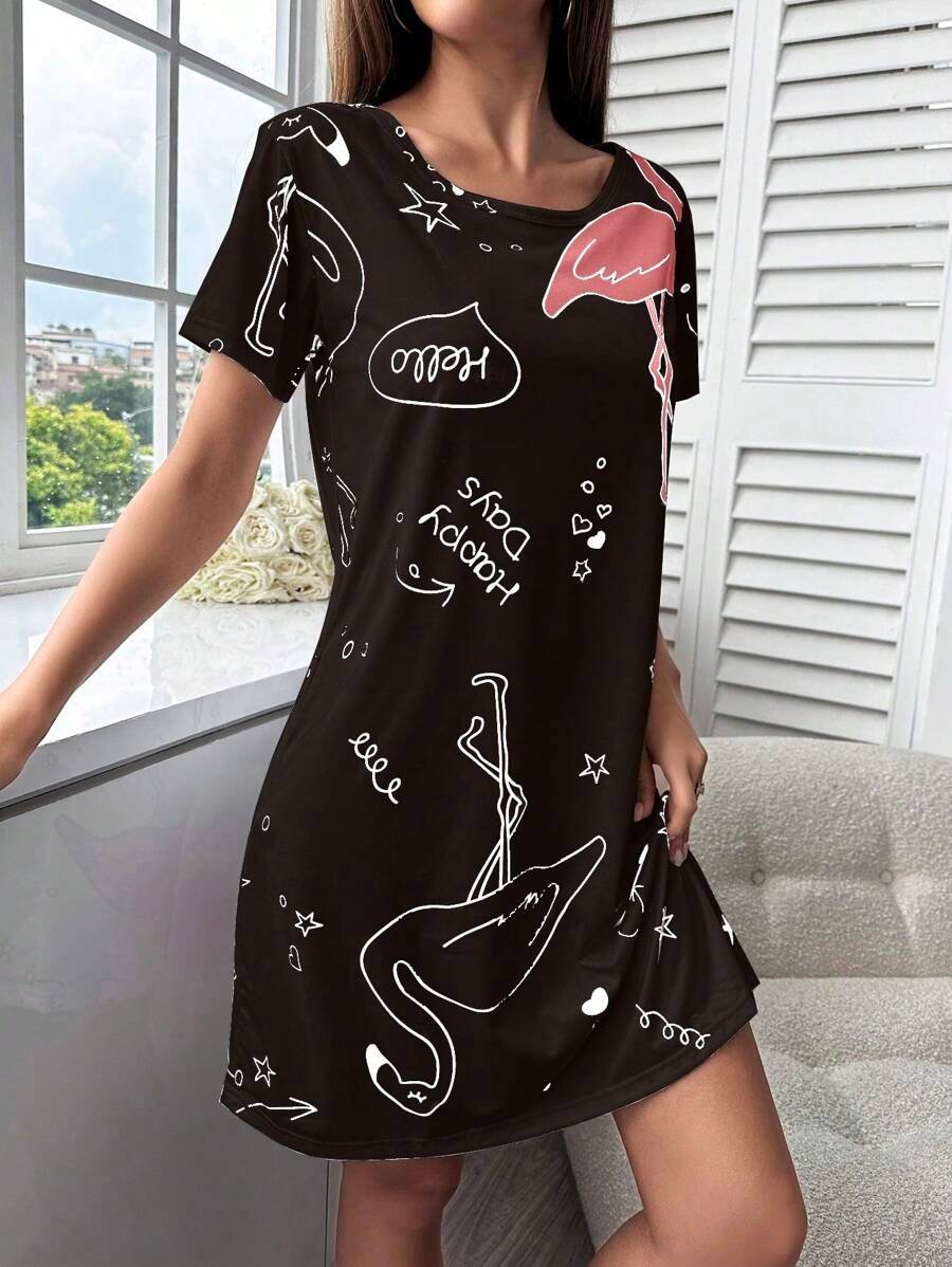 Camisón de manga corta con estampado de letra y flamenco - Imagen 3