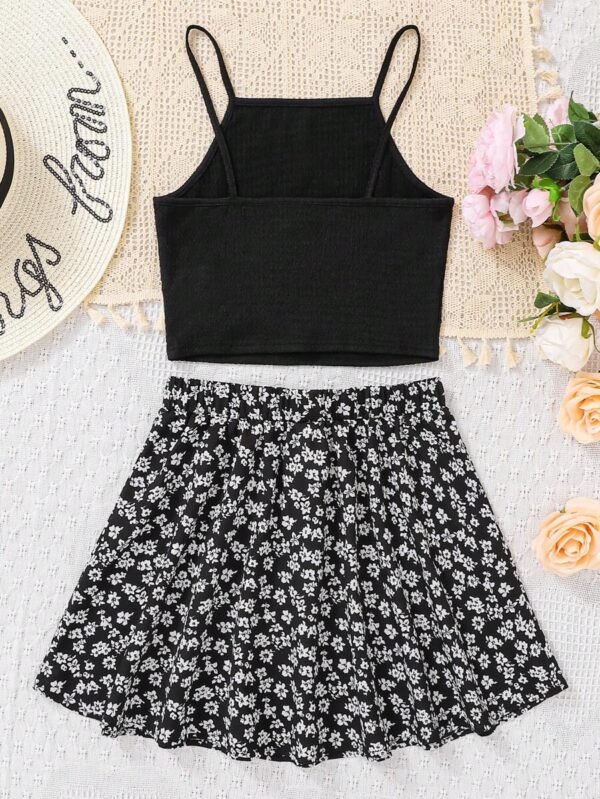 Top De Punto Jacquard De Color Sólido Y Falda Con Estampado Floral - Imagen 2