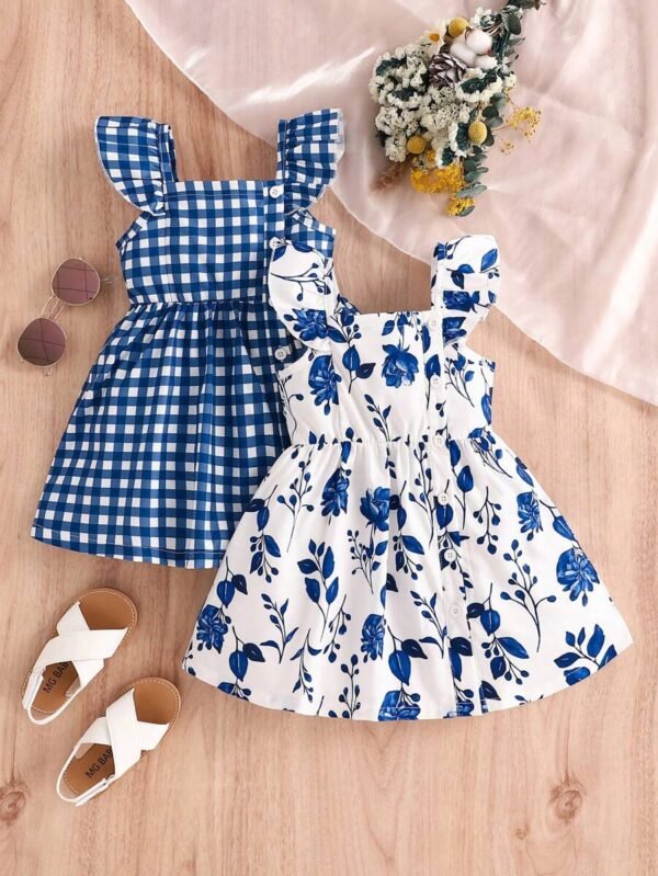 Vestido de niña con manga de volantes y botones con estampado
