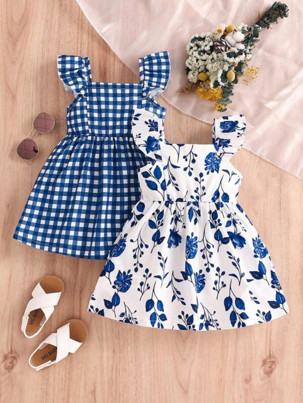 Vestido de niña con manga de volantes y botones con estampado - Imagen 2