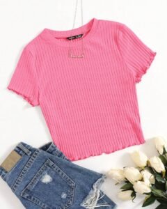 Camiseta tejida de canalé ribete en forma de lechuga unicolor