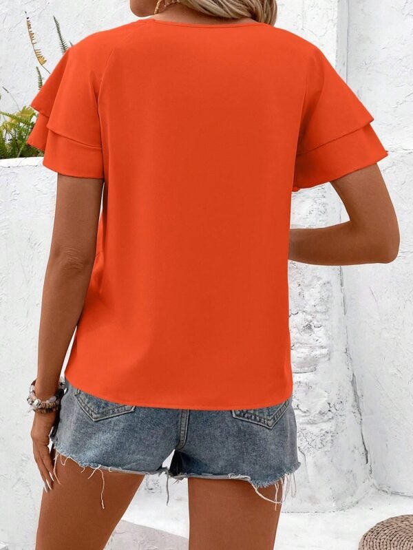 Blusa casual de cuello redondo, manga de loto - Imagen 2