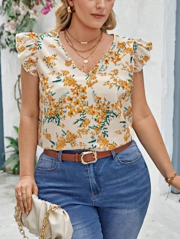 Camisa tejida de manga corta con estampado floral