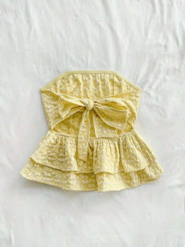 Top amarilla casual de verano estilo peplum sin espalda con lazo - Imagen 2