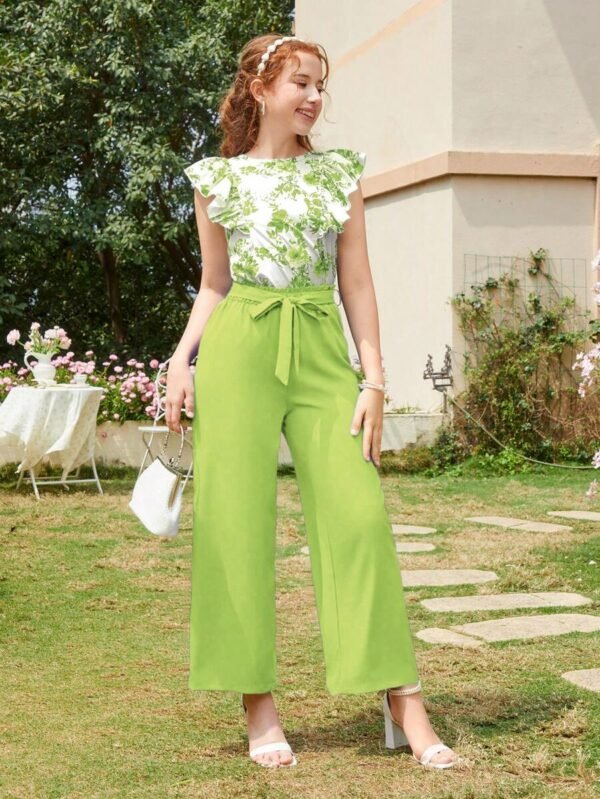 Set de 2 piezas de top y pantalones con estampado floral