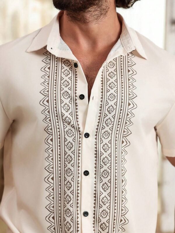 Camisa casual de manga corta con estampado geométrico para hombre - Imagen 2