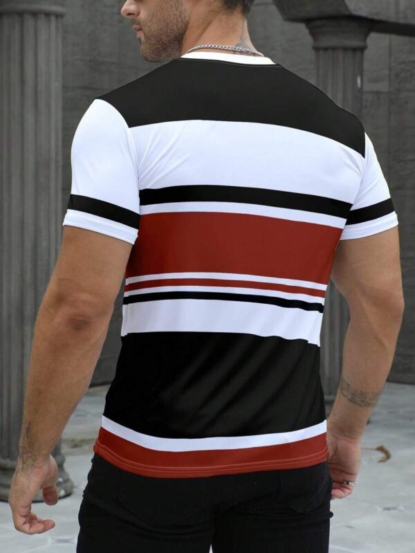 Camiseta casual de cuello redondo de manga corta a rayas - Imagen 2