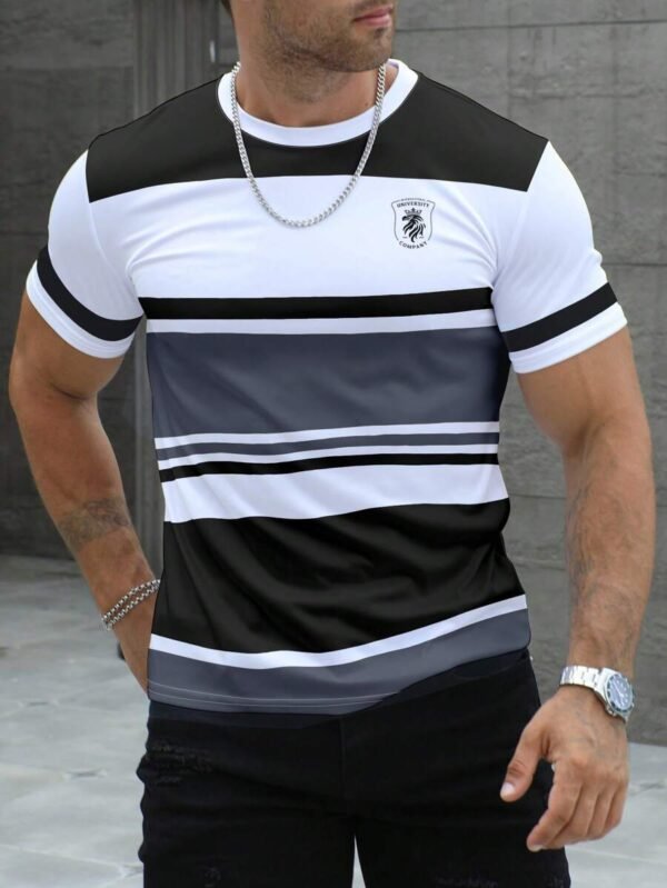 Camiseta casual de cuello redondo de manga corta a rayas