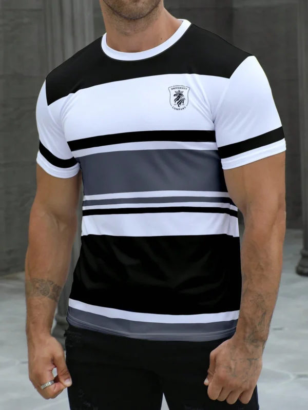 Camiseta casual de cuello redondo de manga corta a rayas - Imagen 3