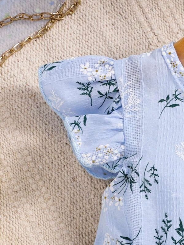 Vestido de manga corta con cuello redondo, botones en la espalda y estampado floral - Imagen 3