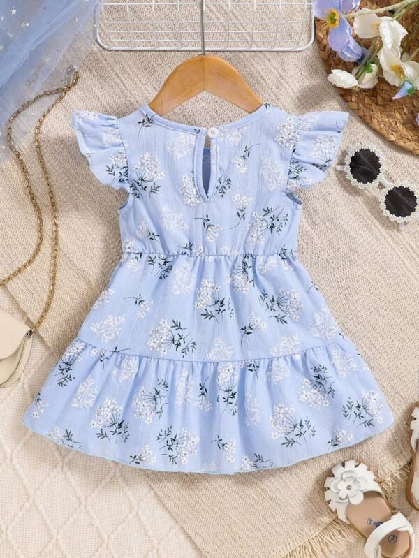 Vestido de manga corta con cuello redondo, botones en la espalda y estampado floral - Imagen 2