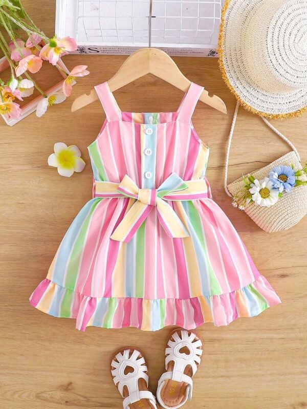Vestido de tirantes con volantes y botones en la parte delantera para niña bebé