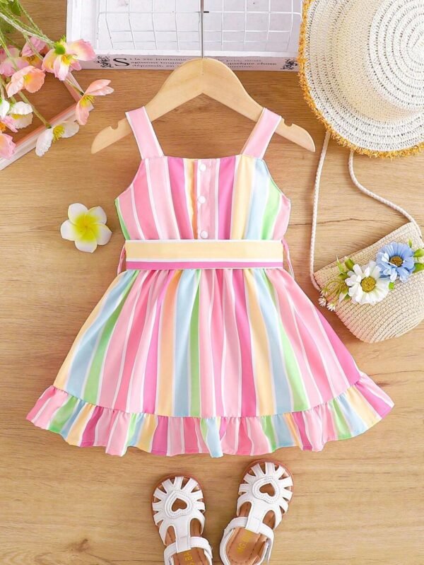 Vestido de tirantes con volantes y botones en la parte delantera para niña bebé - Imagen 3