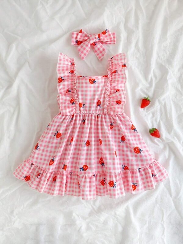 Vestido para niña bebé con diseño de cuadros rosas y blancos