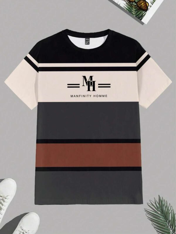 Camiseta de manga corta casual para hombre con estampado de rayas minimalista - Imagen 3