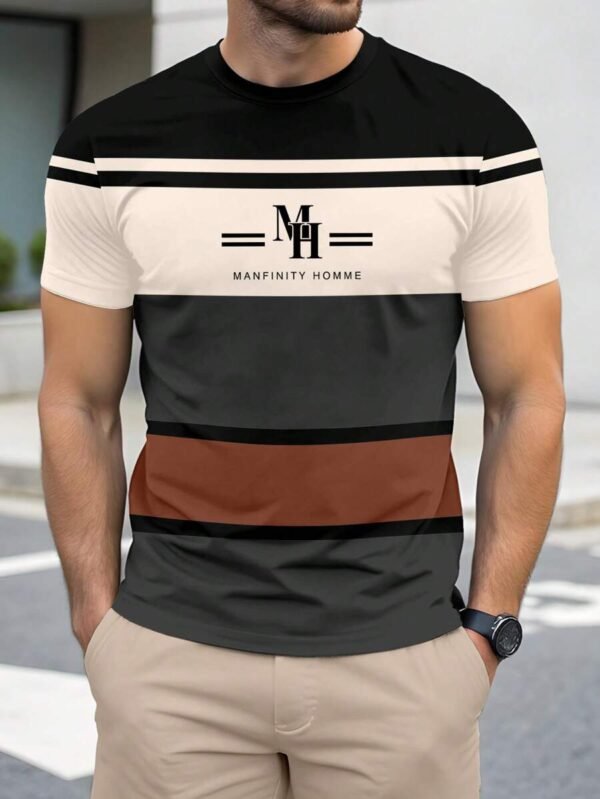 Camiseta de manga corta casual para hombre con estampado de rayas minimalista