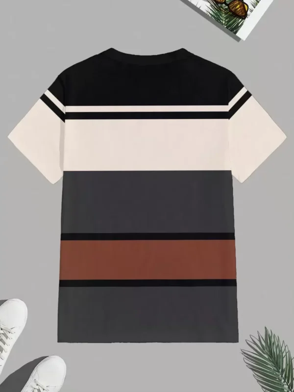 Camiseta de manga corta casual para hombre con estampado de rayas minimalista - Imagen 2