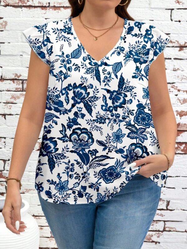 Blusa de manga corta y cuello en V - Imagen 3