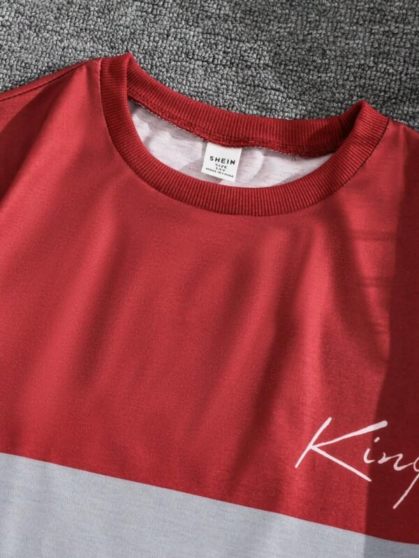 Camiseta casual de manga corta con cuello redondo y bloque de color - Imagen 3